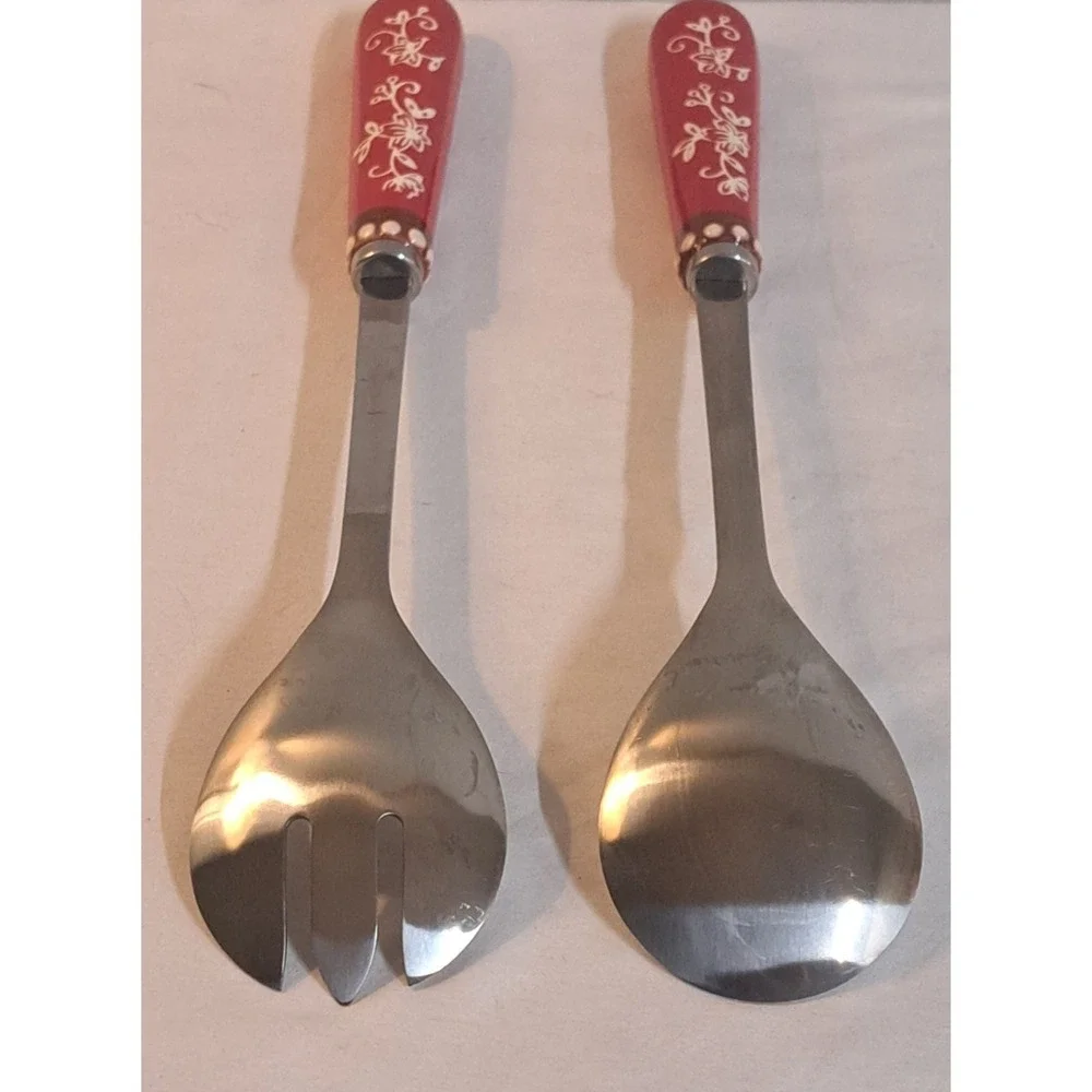 Temp-tations by Tara Floral Lace Cranberry Salad Serving Set Spoon & Fork...